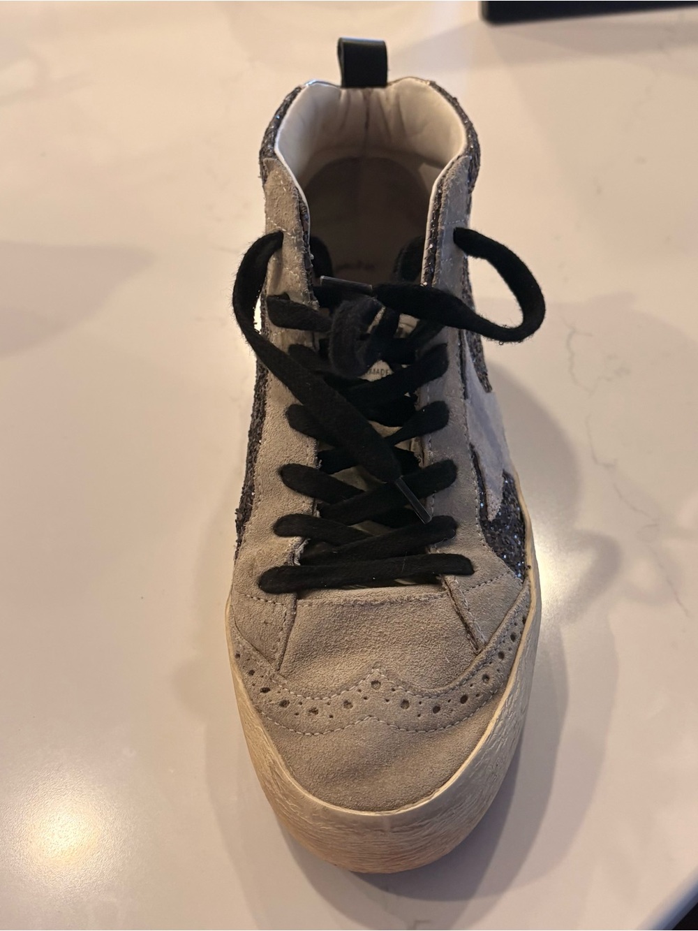 Golden Goose Women's High-Top Sneakers in Light Gray with Black Laces